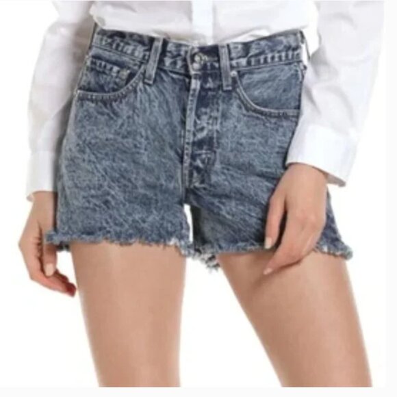NWT Edwin Cai Denim Jean Shorts Acid Wash Frayed Hem Cut Off Saturn Size 26 - Picture 1 of 16